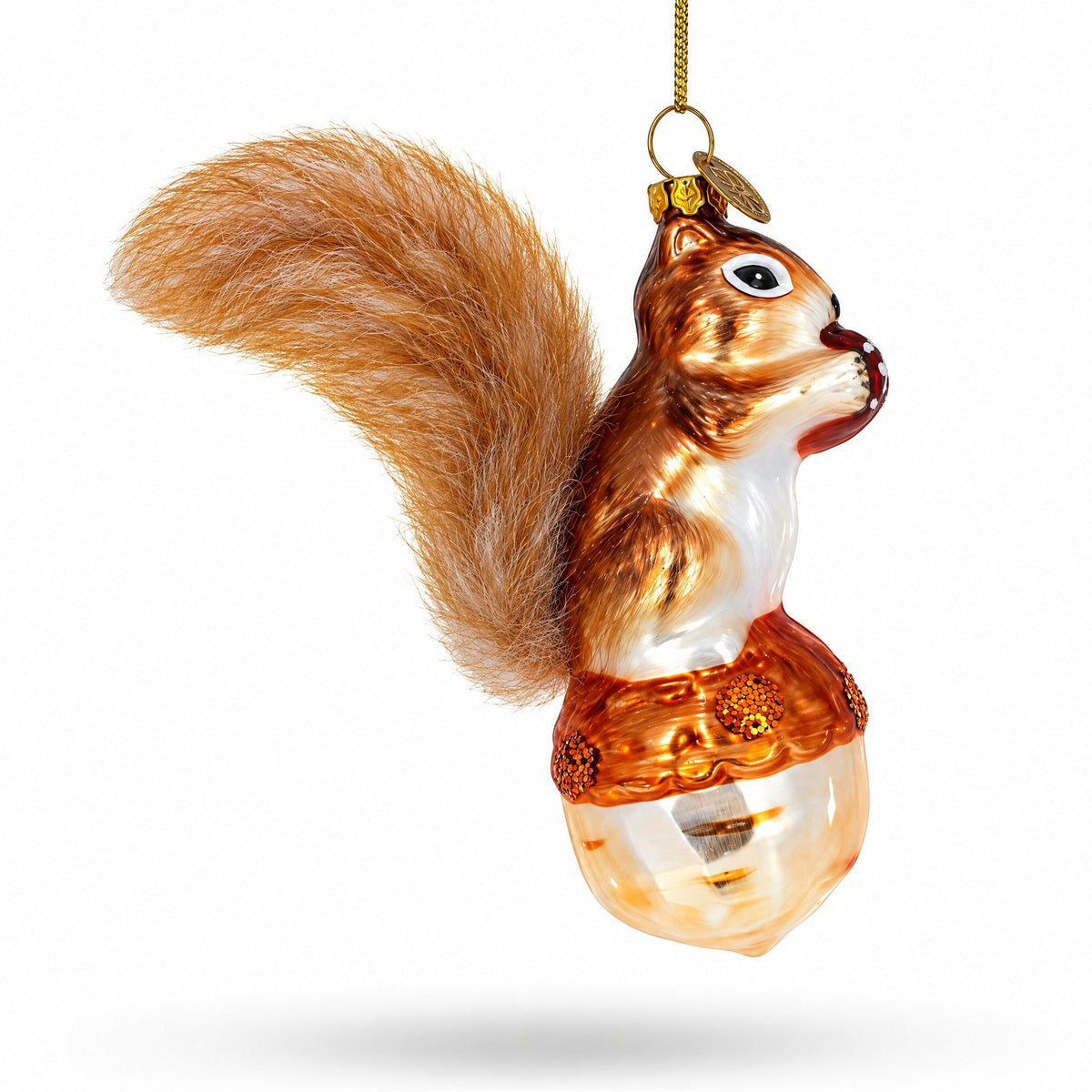 Squirrel on Acorn Glass Christmas Ornament