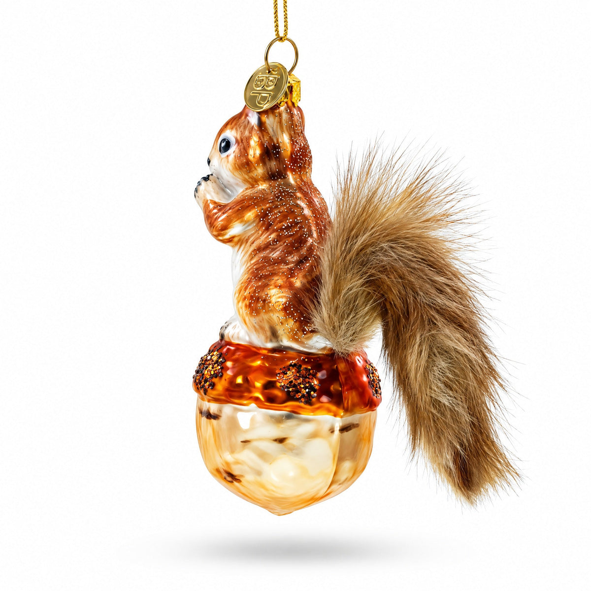 Squirrel on Acorn Glass Christmas Ornament
