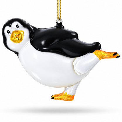 Penguin Dancer Glass Christmas Ornament