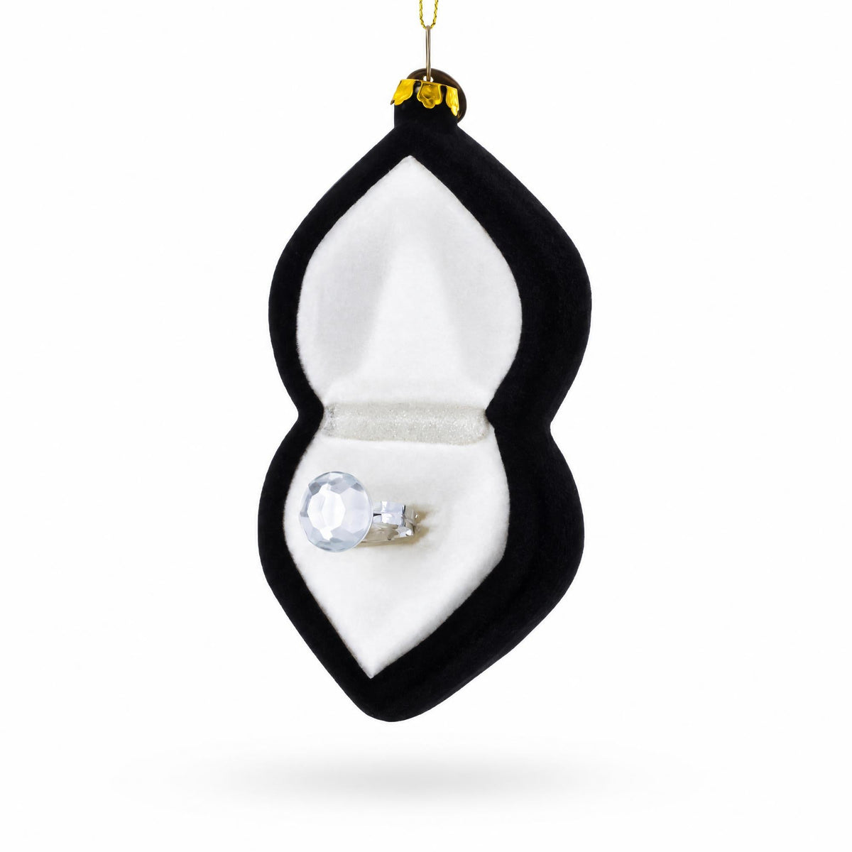 Radiant Diamond Ring in Box Glass Christmas Ornament