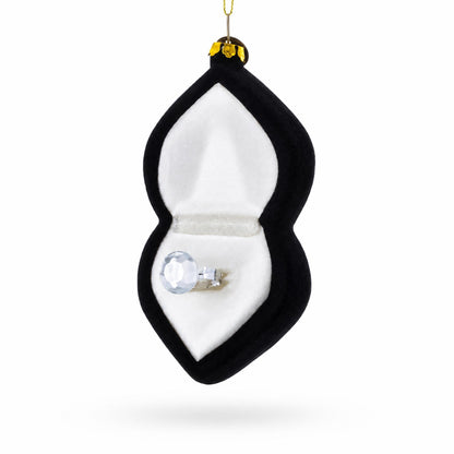 Radiant Diamond Ring in Box Glass Christmas Ornament