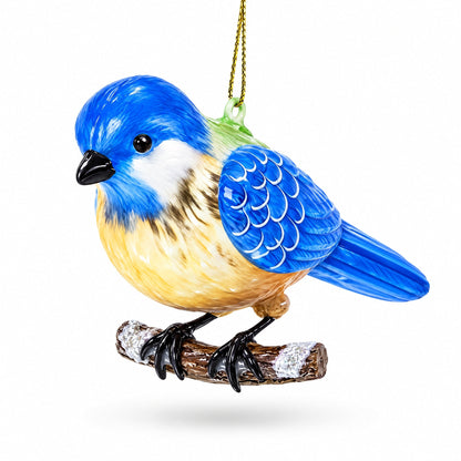 Bluebird Winter Woodland Glass Christmas Ornament