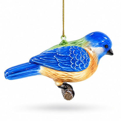 Bluebird Winter Woodland Glass Christmas Ornament