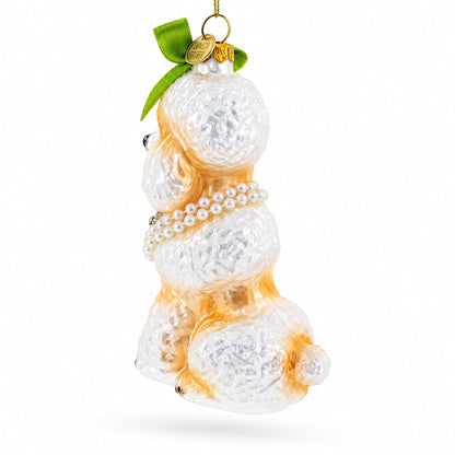 Poodle with Green Bow Glass Christmas Ornament