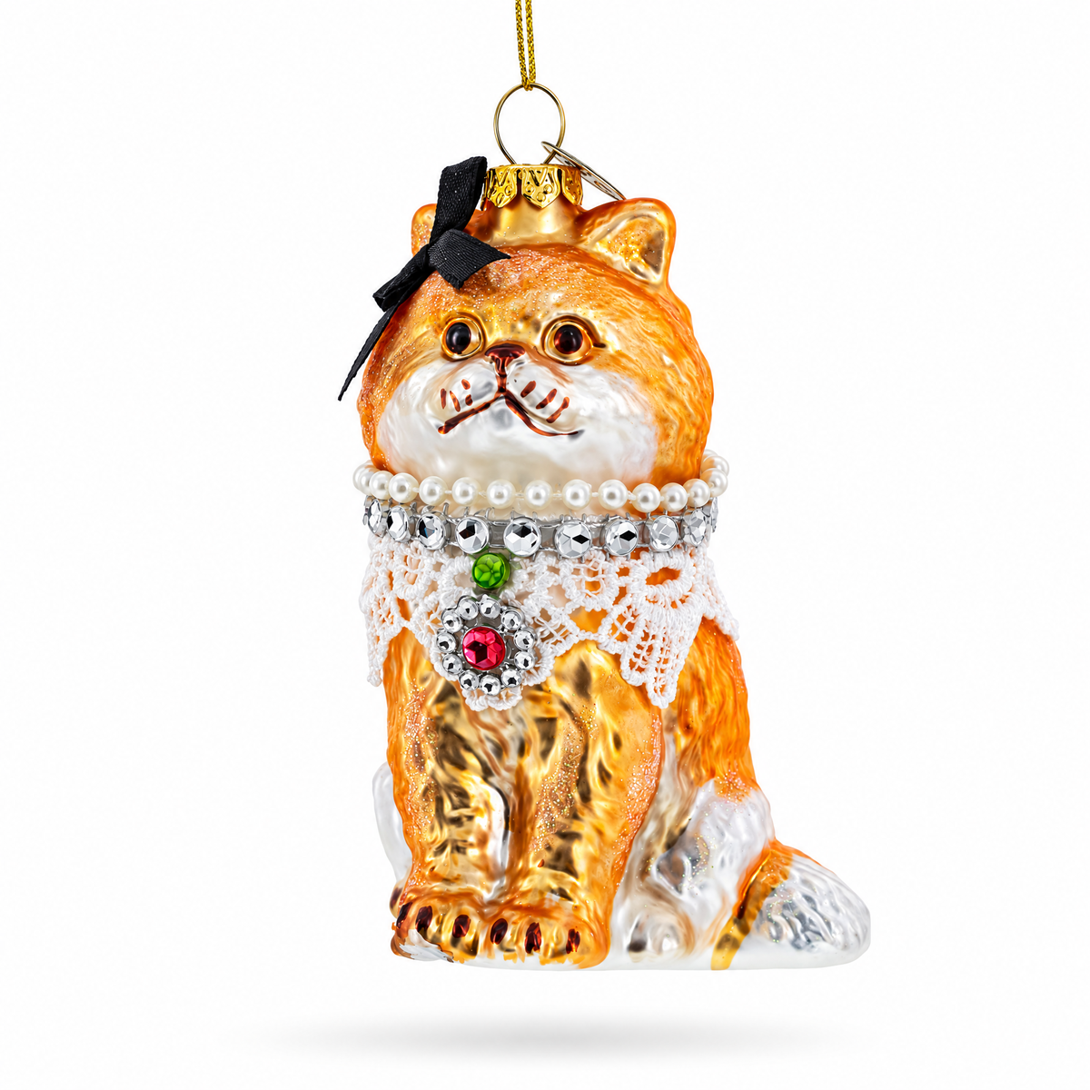 Chic Cat with Pendant Glass Christmas Ornament