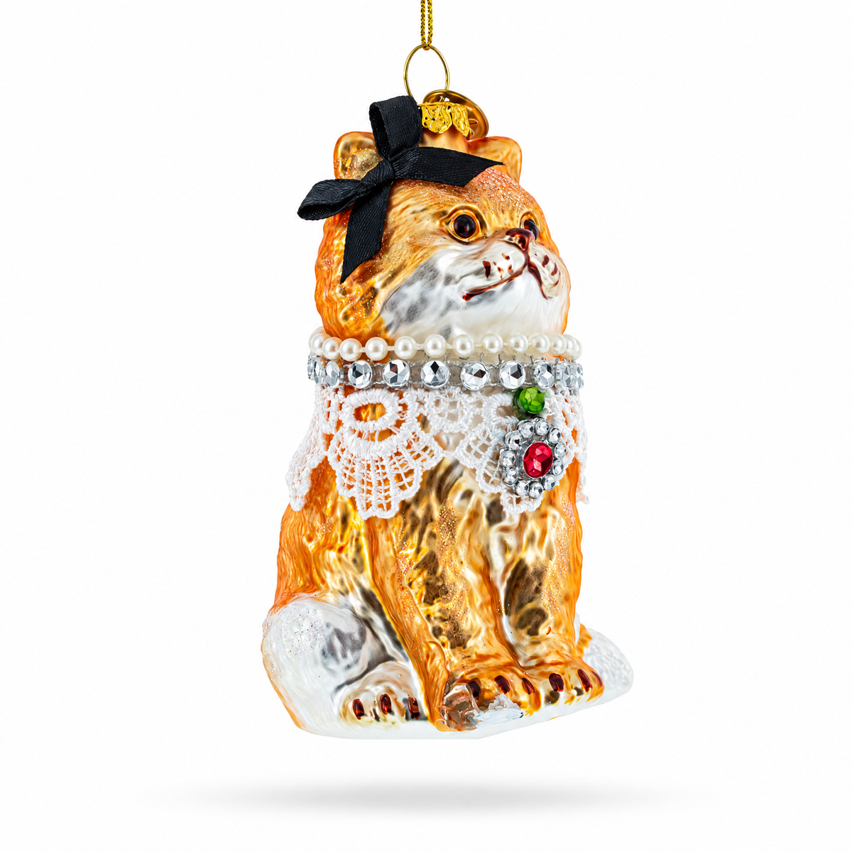 Chic Cat with Pendant Glass Christmas Ornament