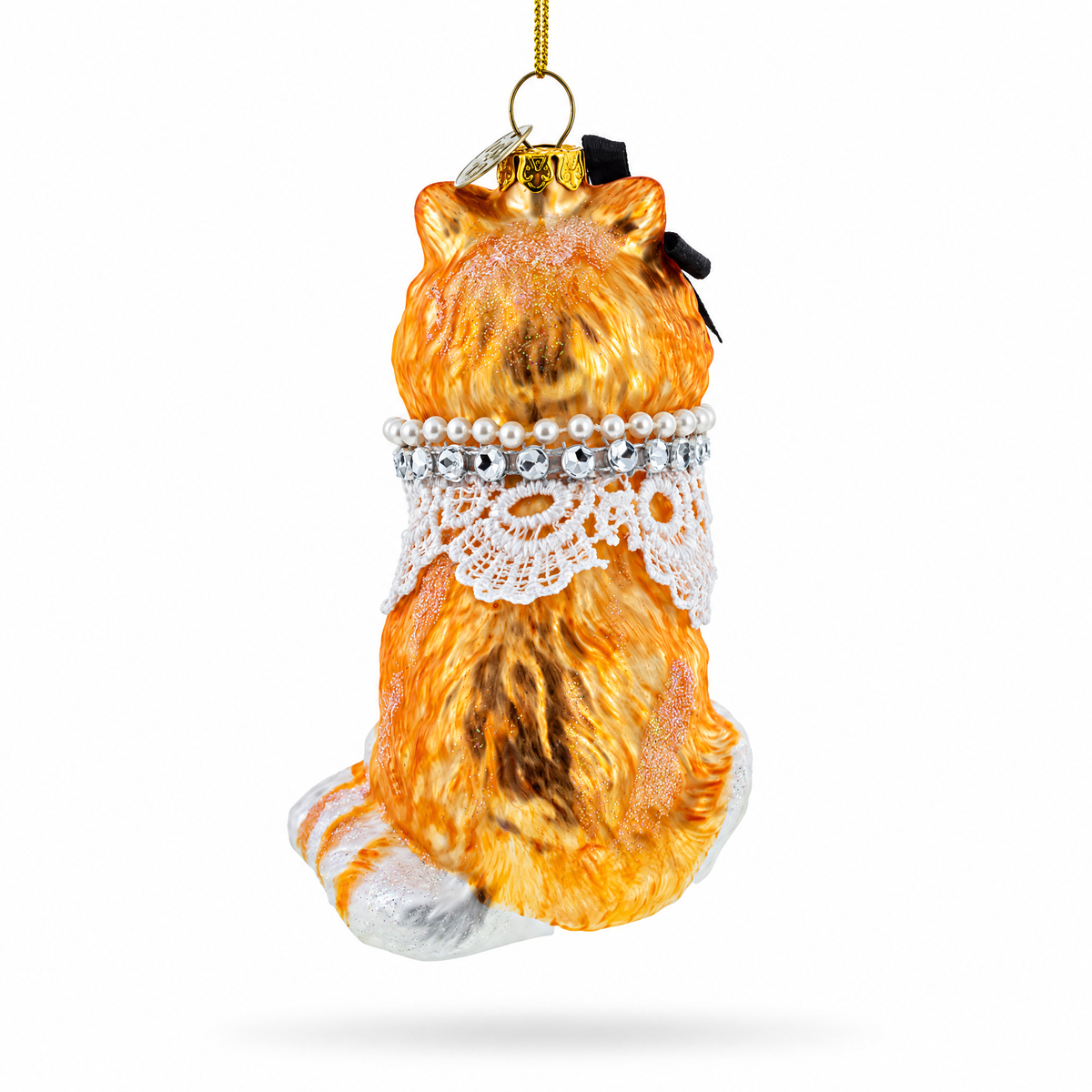Chic Cat with Pendant Glass Christmas Ornament