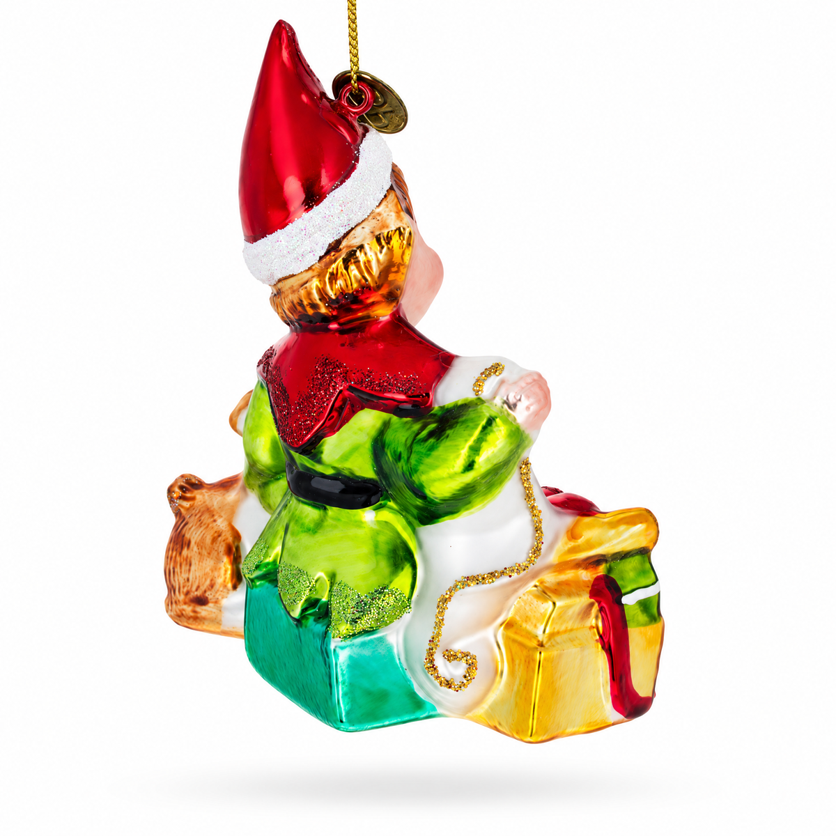 Elf and Deer Glass Christmas Ornament