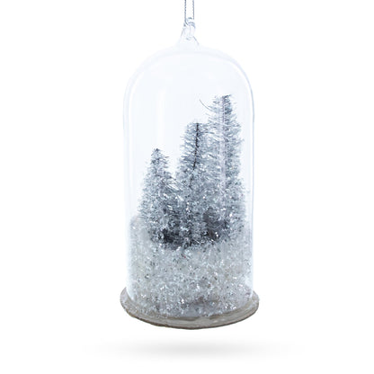 Bear Family in the Woods Glass Christmas Ornament