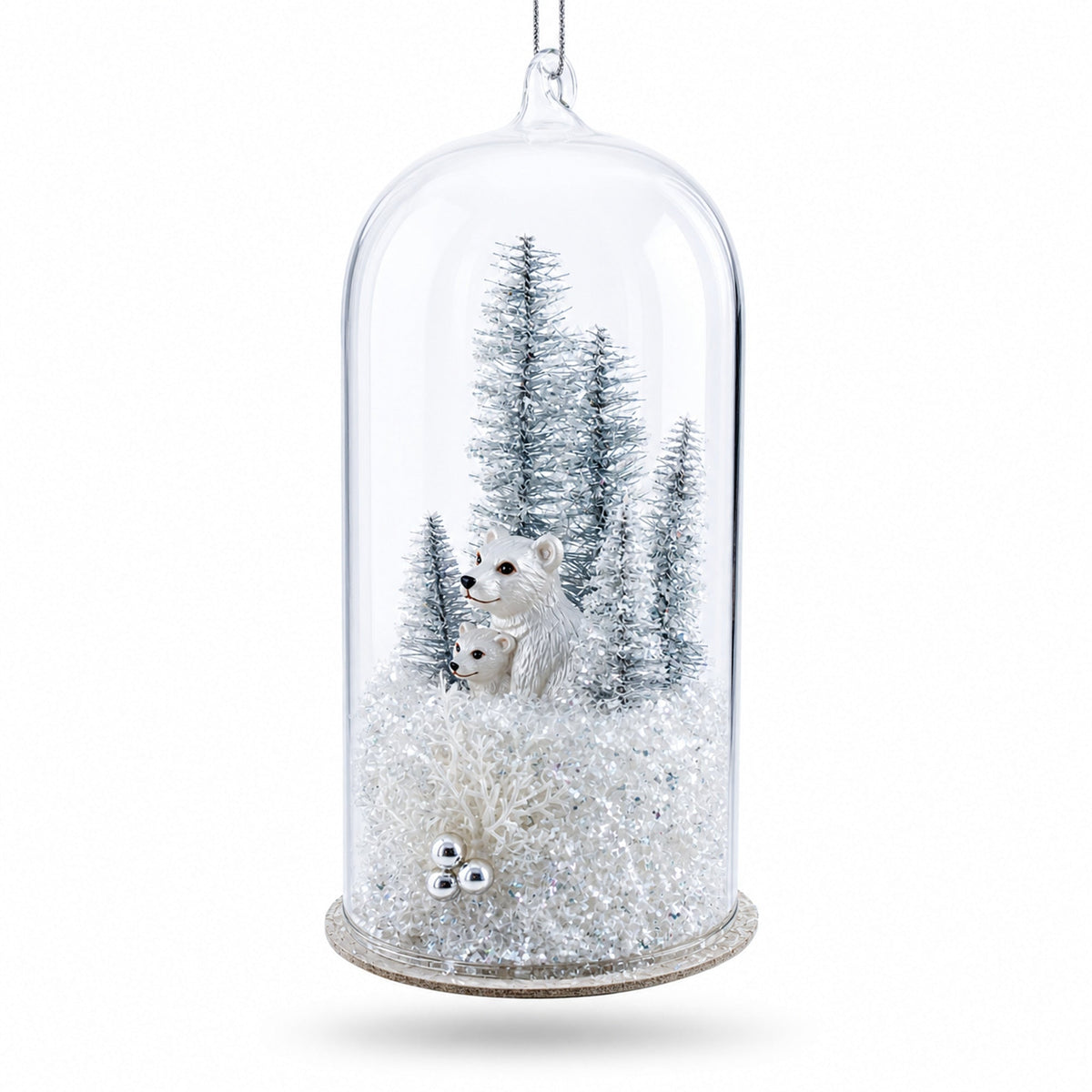 Bear Family in the Woods Glass Christmas Ornament