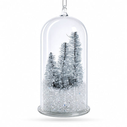Bear Family in the Woods Glass Christmas Ornament