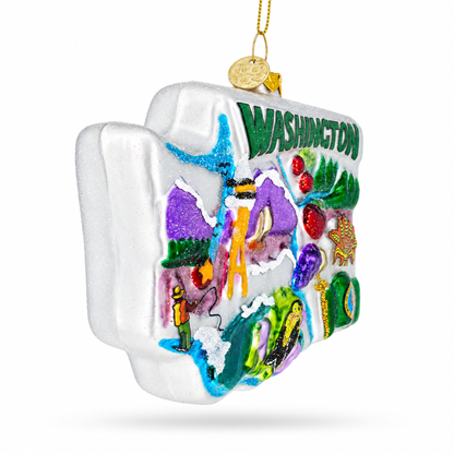 State of Washington Symbols, USA Glass Christmas Ornament
