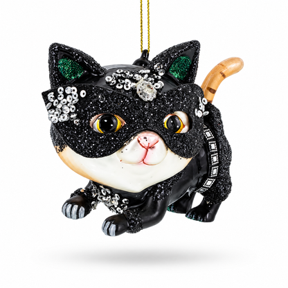 Cat in Mask Glass Christmas Ornament