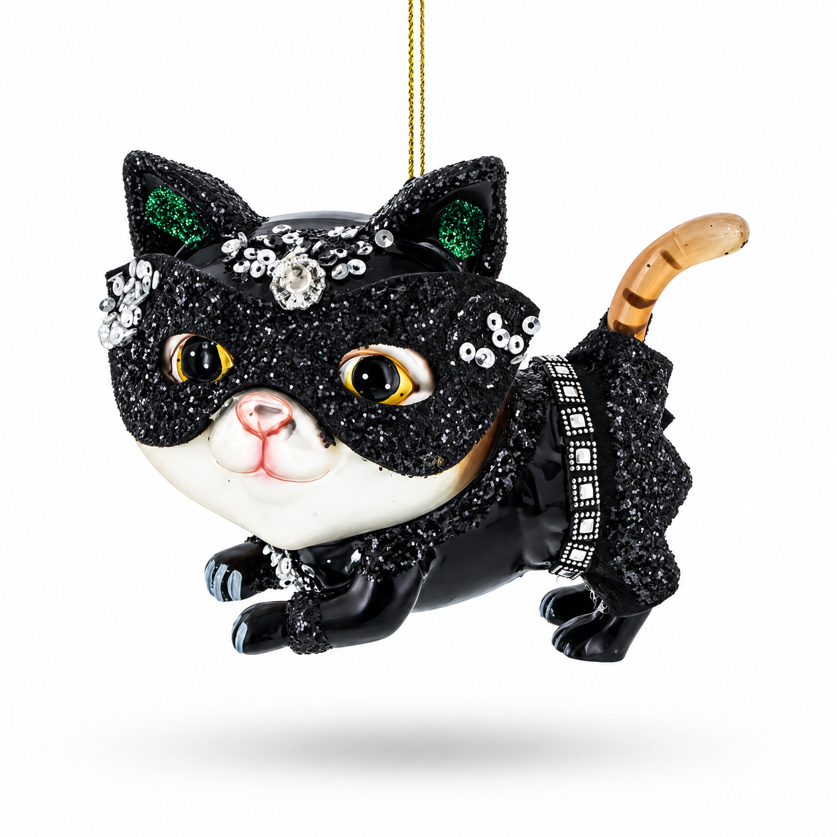 Cat in Mask Glass Christmas Ornament
