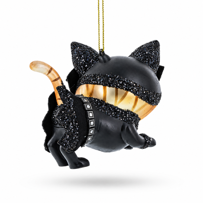 Cat in Mask Glass Christmas Ornament