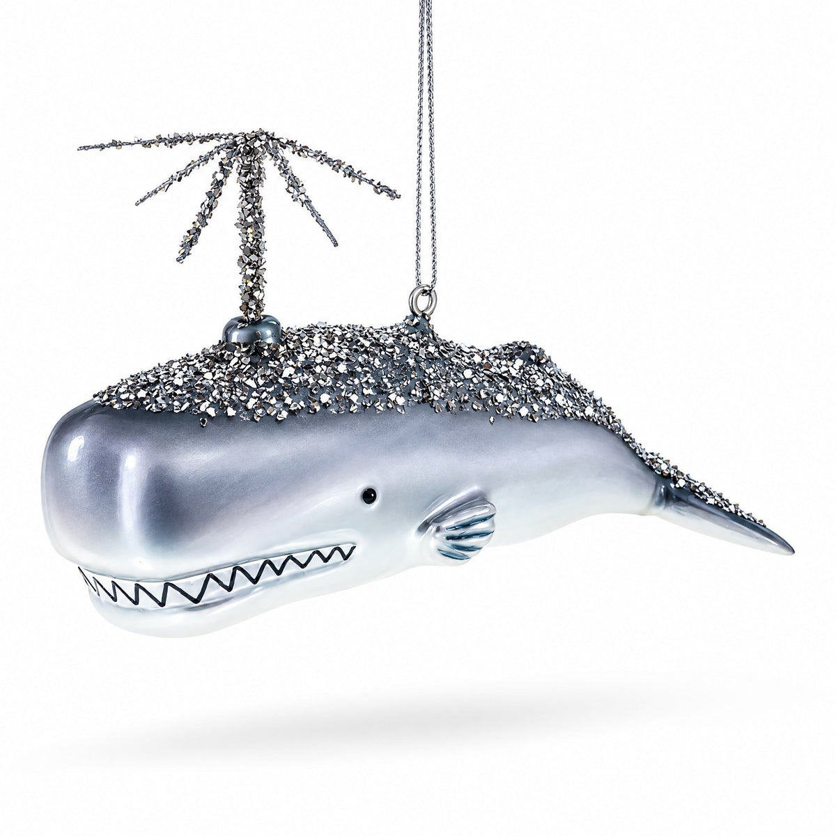 Whale Spouting Water Glass Christmas Ornament