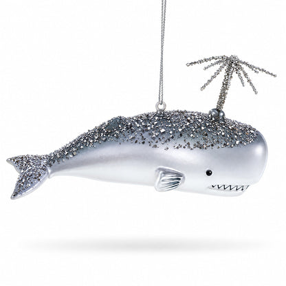 Whale Spouting Water Glass Christmas Ornament