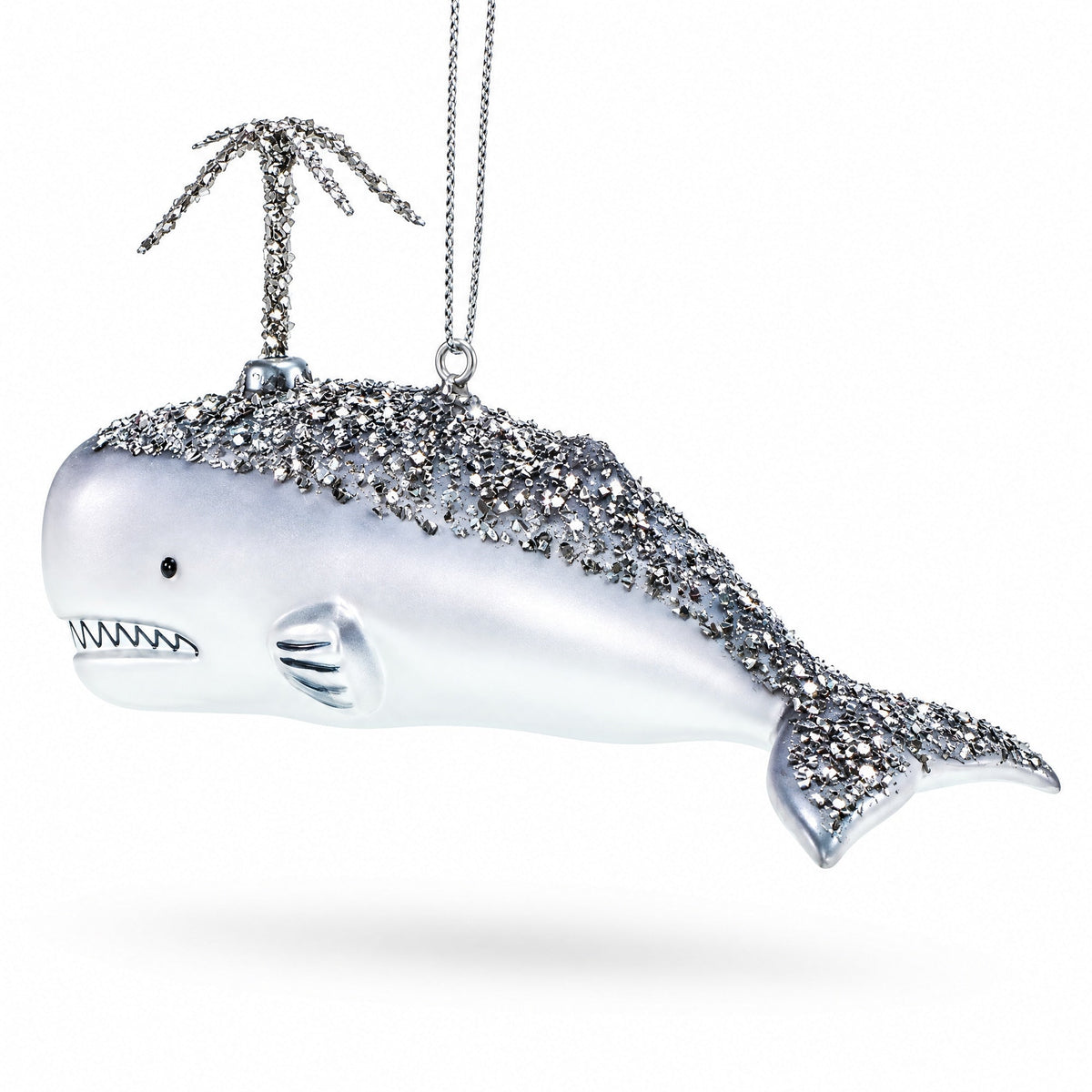 Whale Spouting Water Glass Christmas Ornament
