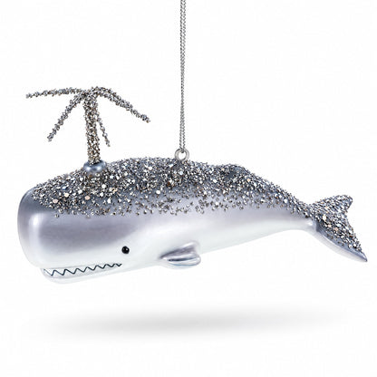 Whale Spouting Water Glass Christmas Ornament