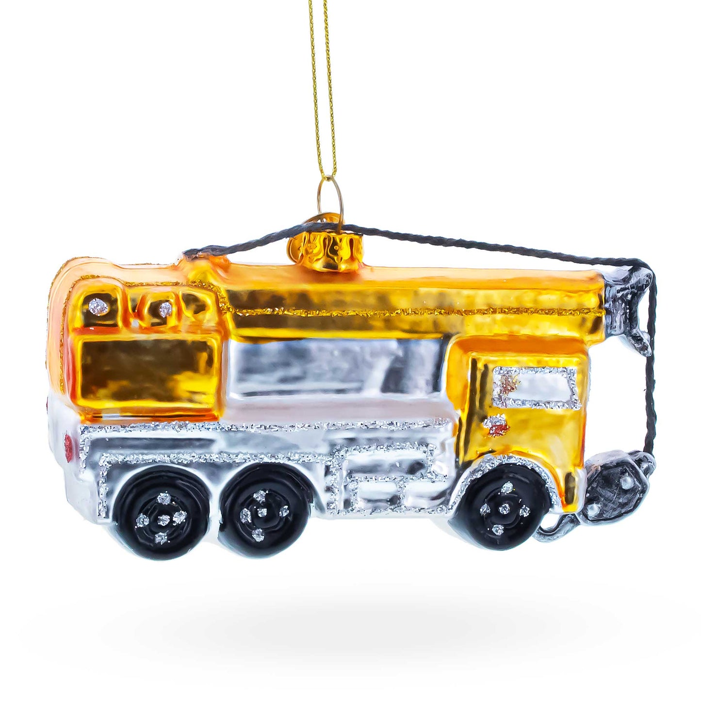 Construction Crane Glass Christmas Ornament