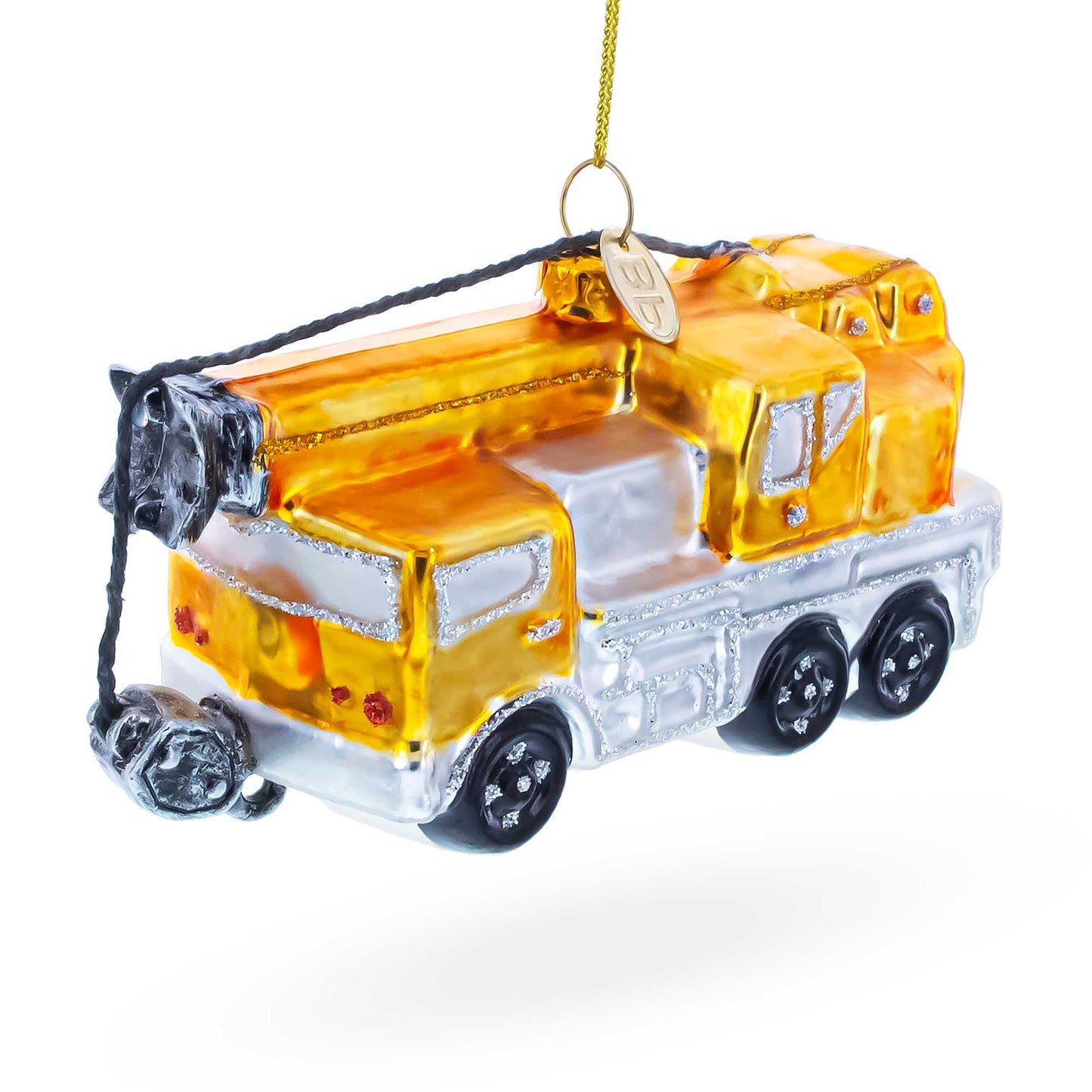 Construction Crane Glass Christmas Ornament