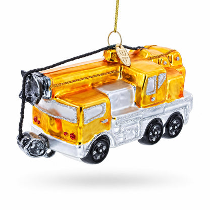 Construction Crane Glass Christmas Ornament