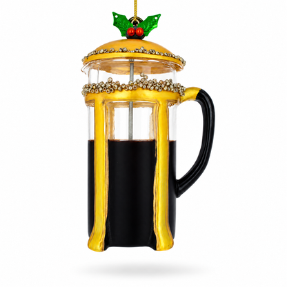 French Press Coffee Maker Glass Christmas Ornament