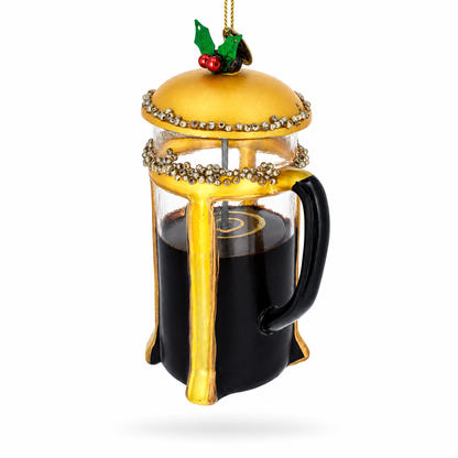 French Press Coffee Maker Glass Christmas Ornament
