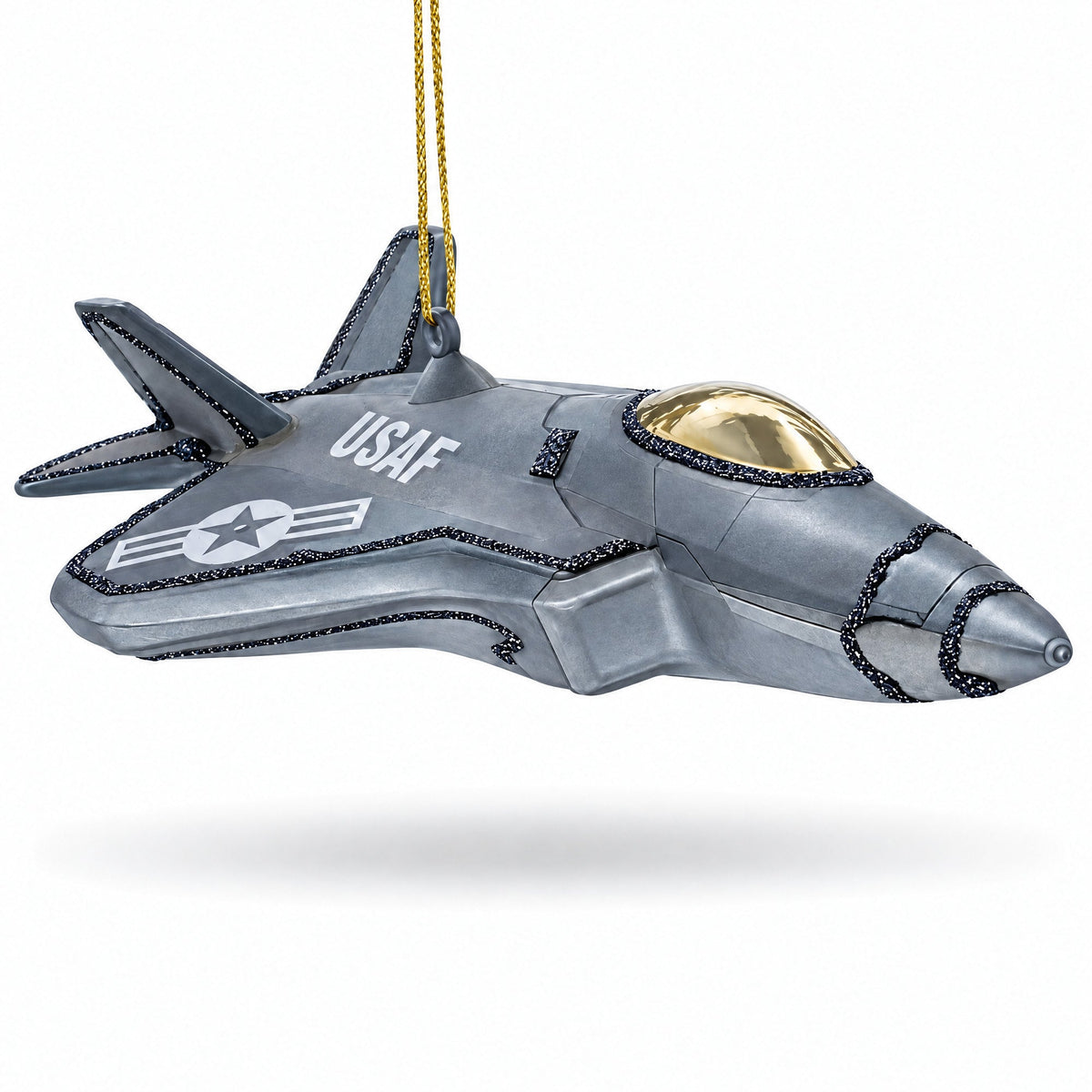 US Army Fighter Jet Glass Christmas Ornament