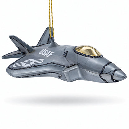 US Army Fighter Jet Glass Christmas Ornament