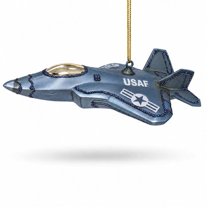 US Army Fighter Jet Glass Christmas Ornament
