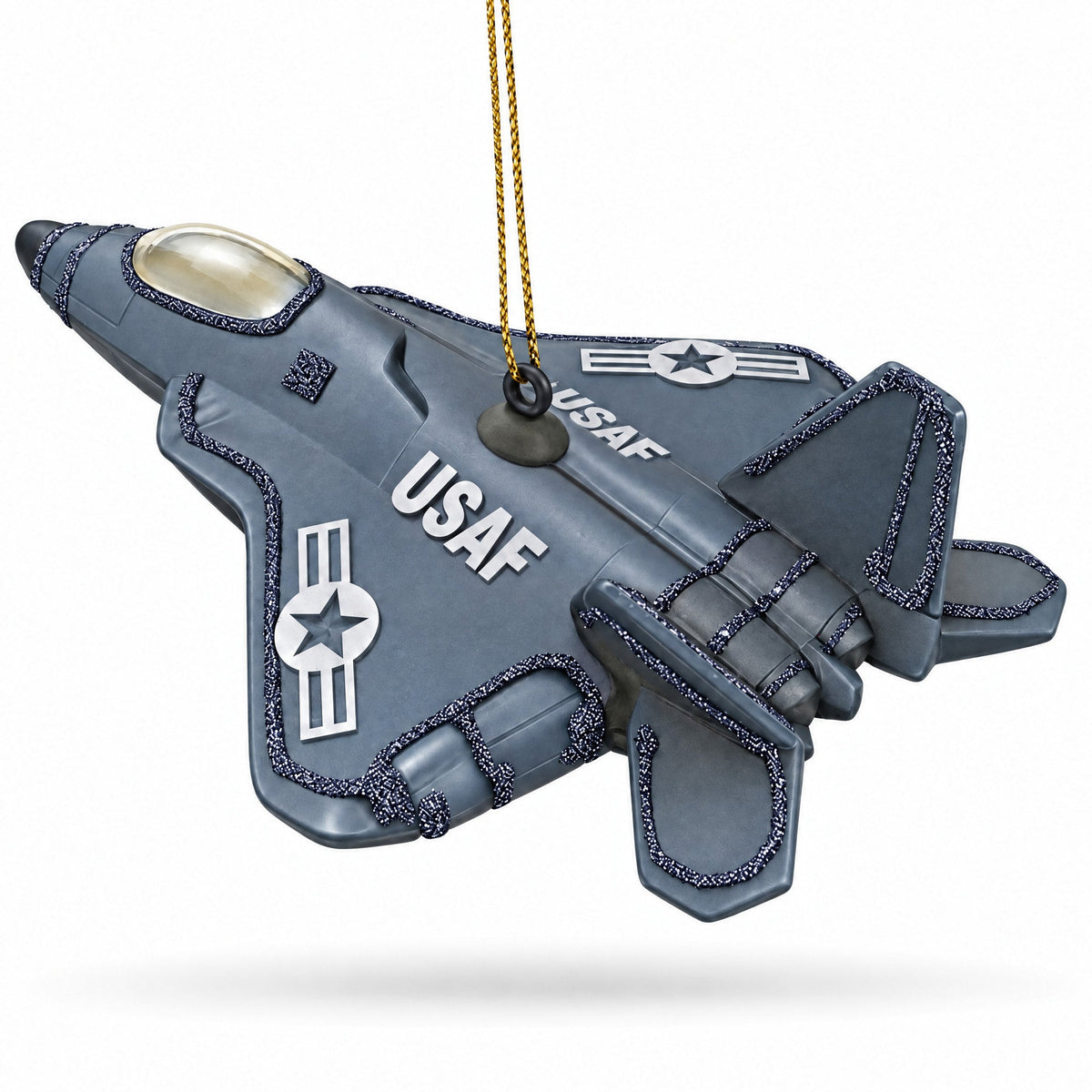 US Army Fighter Jet Glass Christmas Ornament