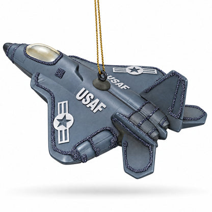 US Army Fighter Jet Glass Christmas Ornament