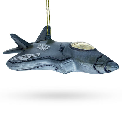US Army Fighter Jet Glass Christmas Ornament