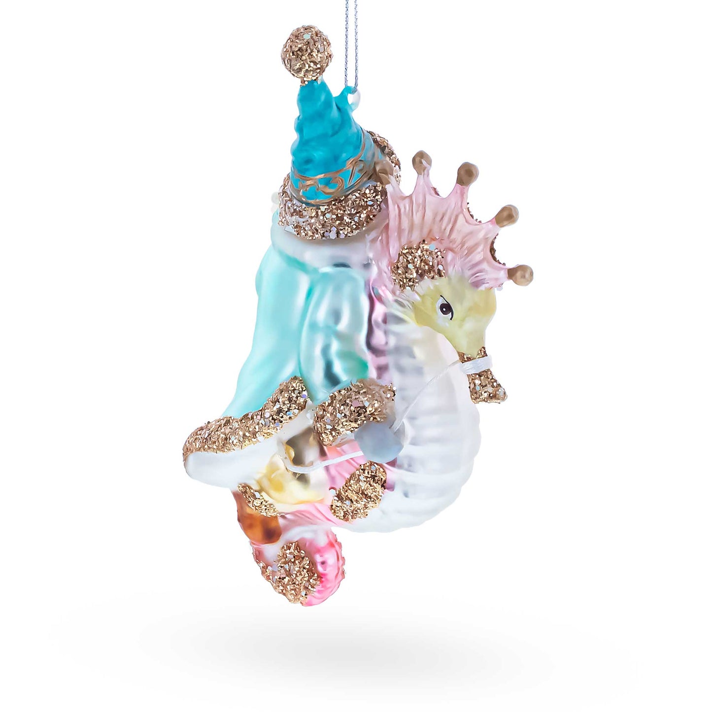 Santa Riding Seahorse Glass Christmas Ornament