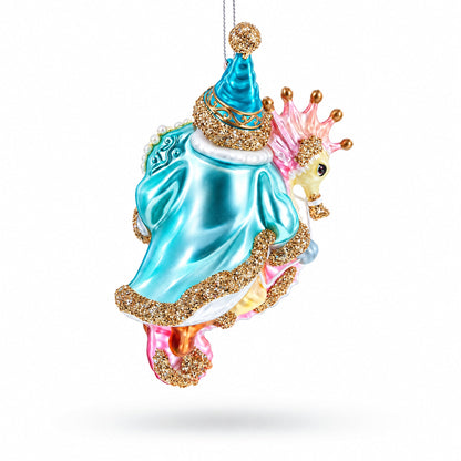Santa Riding Seahorse Glass Christmas Ornament
