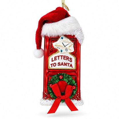 Red Santa Mailbox with Wreath Glass Christmas Ornament