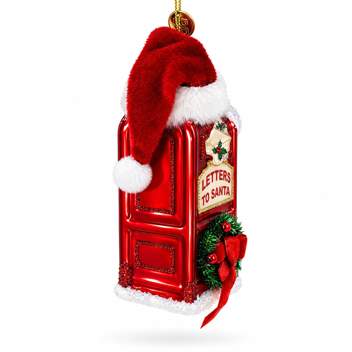 Red Santa Mailbox with Wreath Glass Christmas Ornament
