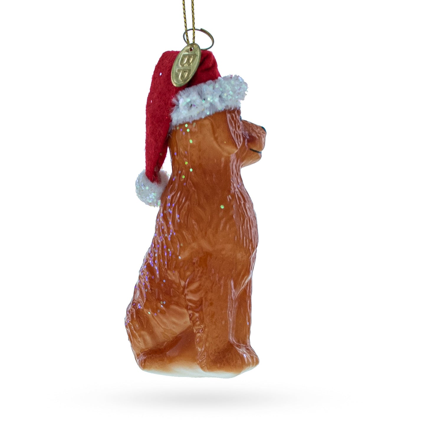 Golden Retriever in a Santa Hat Glass Christmas Ornament