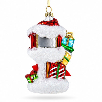 Snowy Red Mailbox Full of Gifts Glass Christmas Ornament