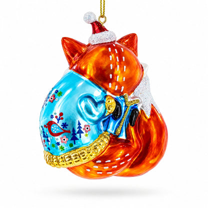 Fox with Gifts Glass Christmas Ornament