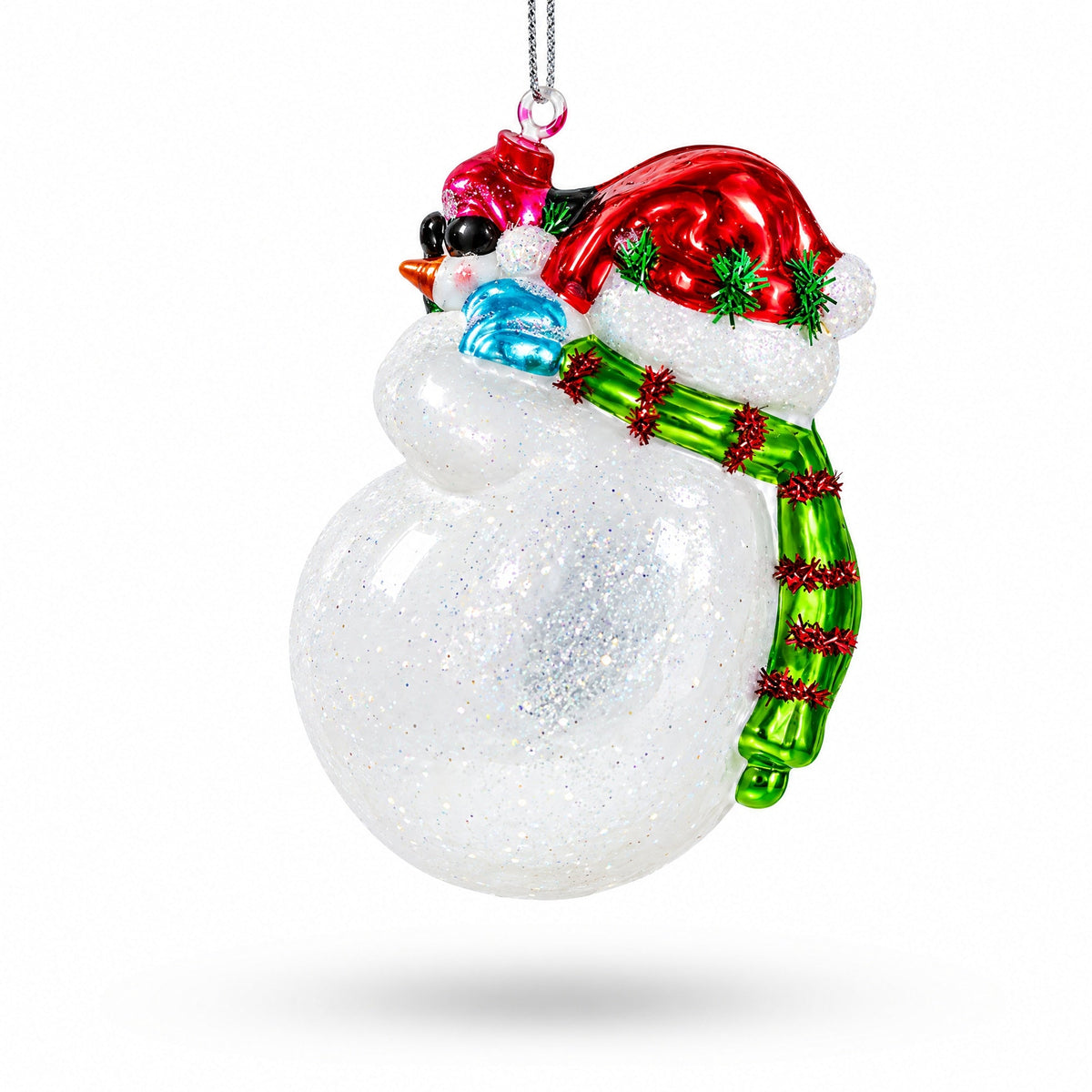 Polar Bear with Penguin Glass Christmas Ornament