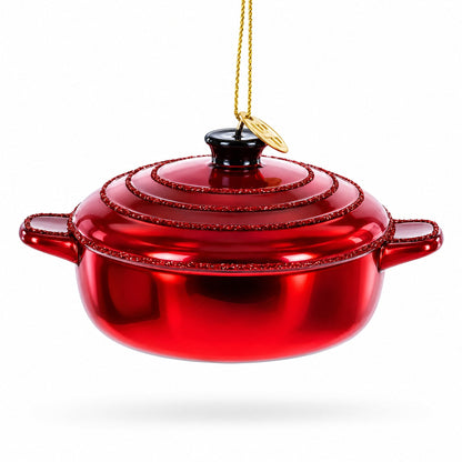 Cooking Red Pot Glass Christmas Ornament