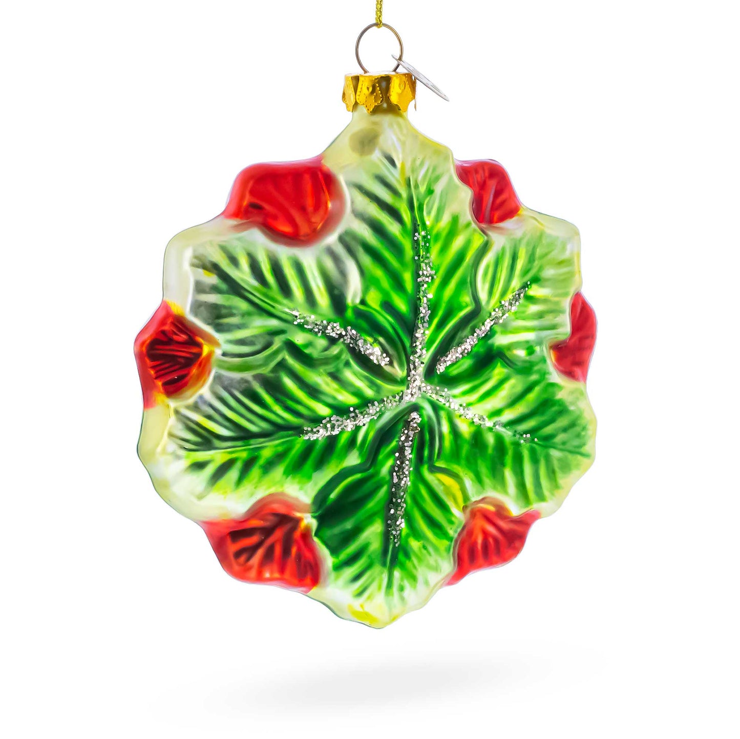 Poinsettia with Mother of Pearls Glass Christmas Ornament