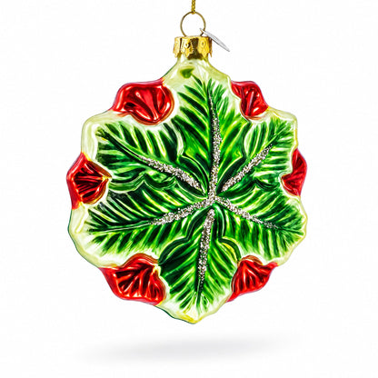 Poinsettia with Mother of Pearls Glass Christmas Ornament