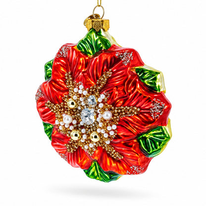 Poinsettia with Mother of Pearls Glass Christmas Ornament