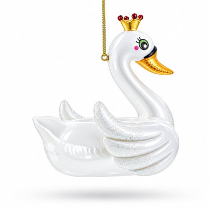 Regal Swan Floatie Queen Glass Christmas Ornament