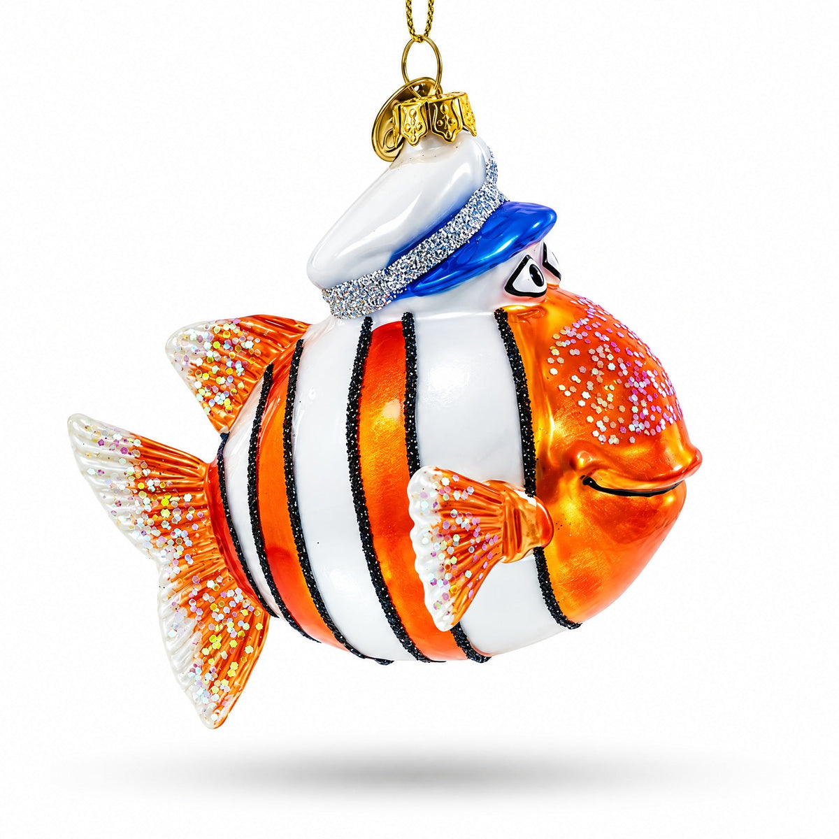 Captain Fish Glass Christmas Ornament