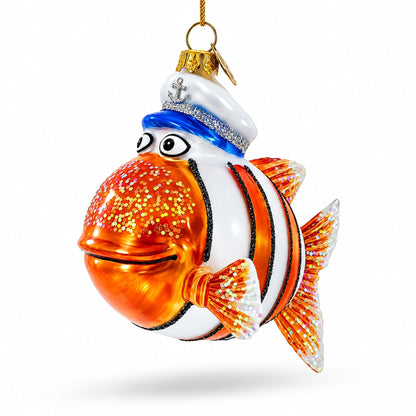 Captain Fish Glass Christmas Ornament