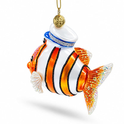 Captain Fish Glass Christmas Ornament
